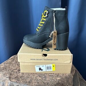 Seven7 Black Lace-Up Boots with Vibrant Yellow Laces